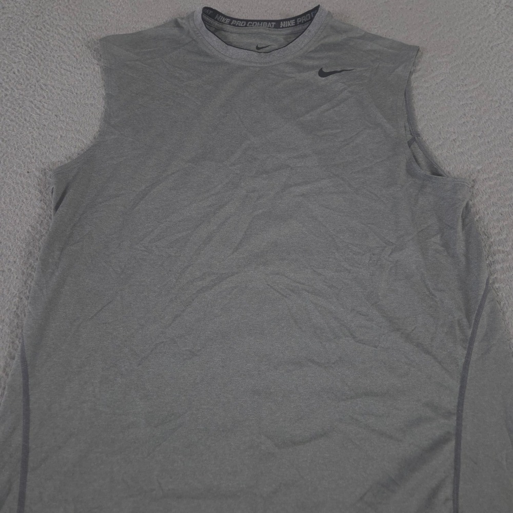 VINTAGE Nike Shirt Mens L Gray Pro Combat Dri-Fit Fitted Sleeveless Training Y2K